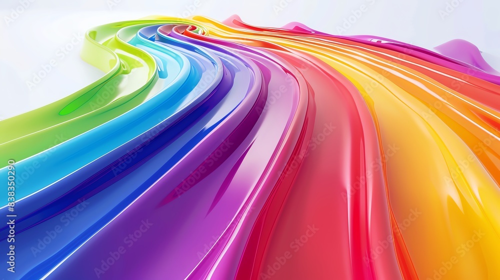 Poster vibrant swirls of colorful paint flow across a white background, creating a dynamic and abstract vis