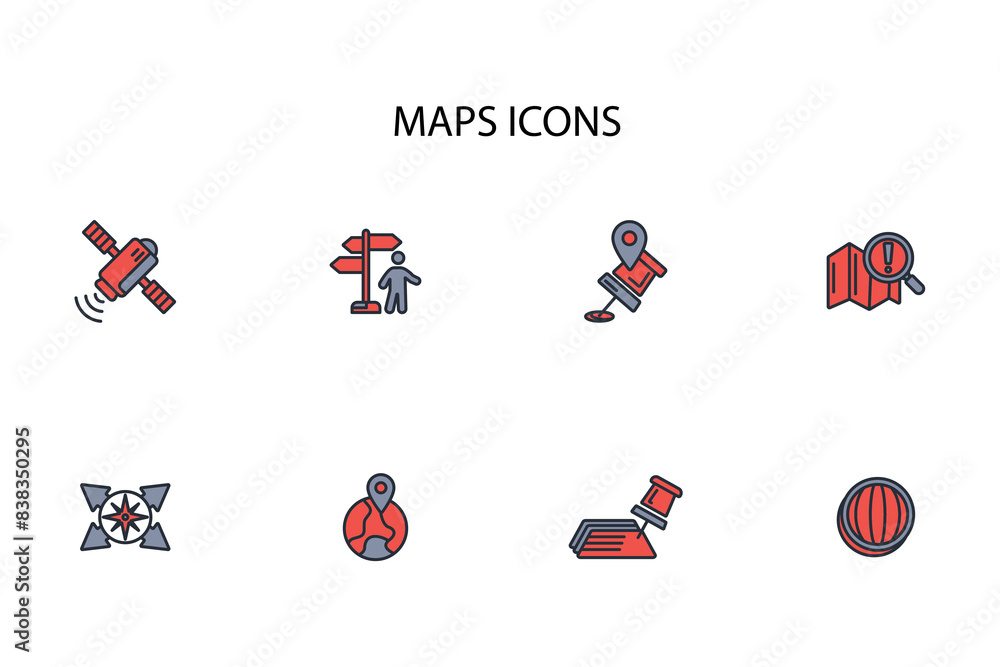 Poster map icon set.vector.editable stroke.linear style sign for use web design,logo.symbol illustration.