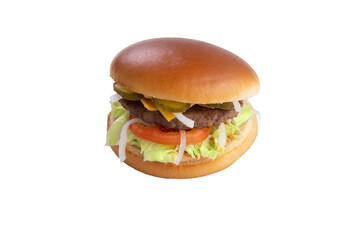 Burger with lettuce, tomato and onion. transparent