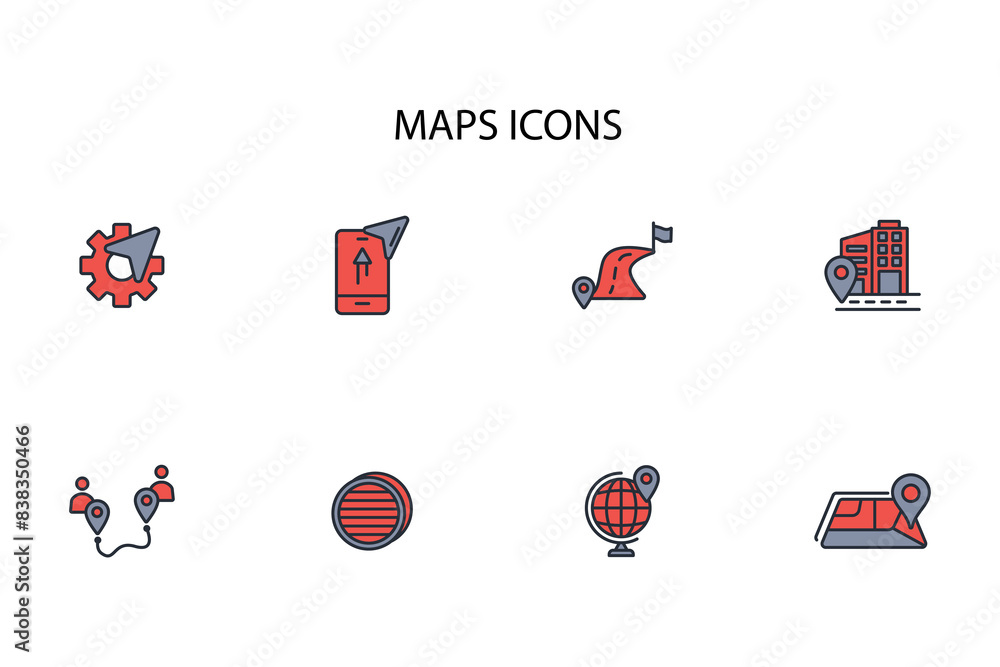 Poster map icon set.vector.editable stroke.linear style sign for use web design,logo.symbol illustration.