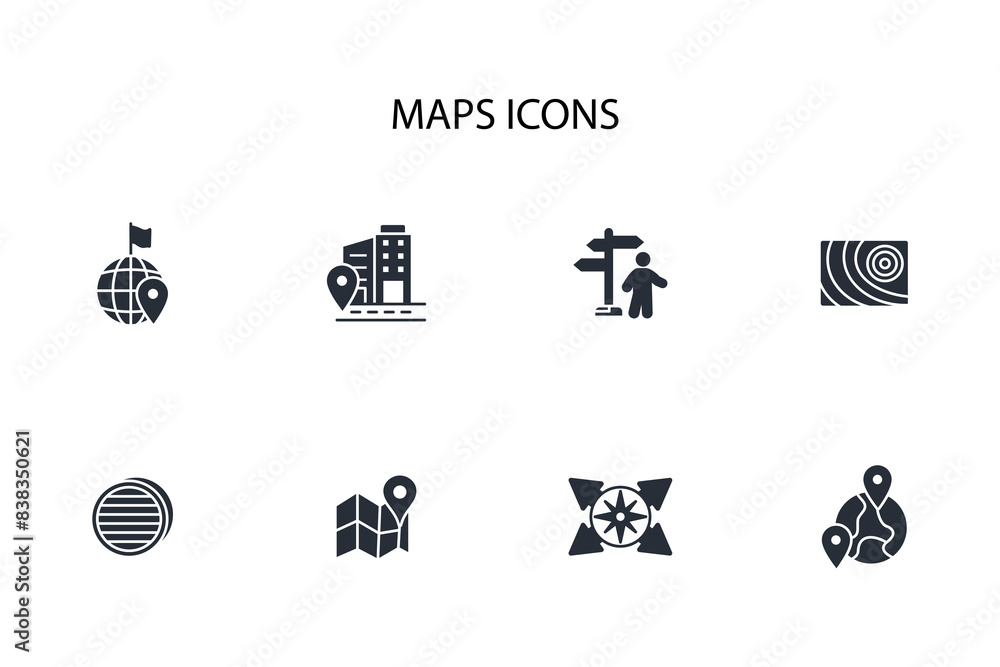 Poster map icon set.vector.editable stroke.linear style sign for use web design,logo.symbol illustration.