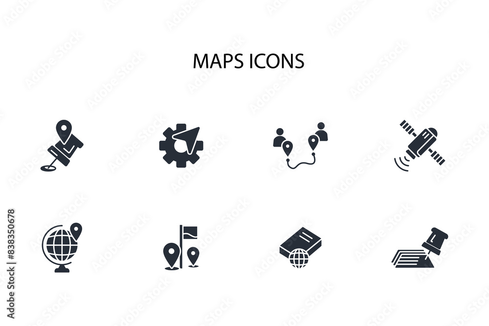 Poster map icon set.vector.editable stroke.linear style sign for use web design,logo.symbol illustration.