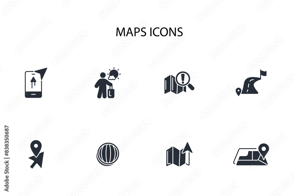 Poster map icon set.vector.editable stroke.linear style sign for use web design,logo.symbol illustration.