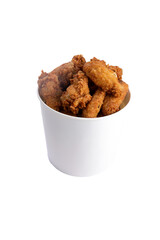 Fried chicken wings and legs in a bucket. transparent