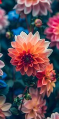 Obraz premium Vibrant Orange Dahlia Flower Close-Up in a Garden of Blossoms. Generative AI