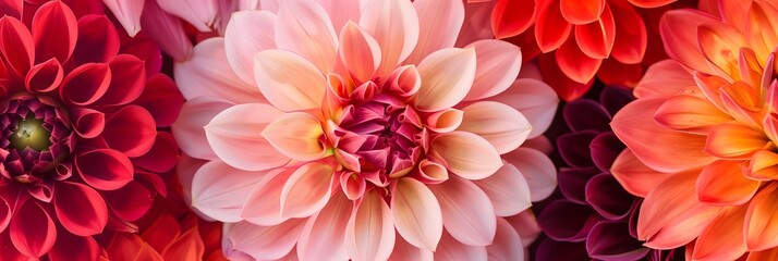 Fototapeta premium Closeup of Vibrant Dahlia Flowers in Full Bloom. Generative AI