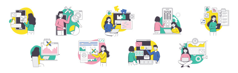 App Dev Professional Developing Software Application for Mobile Device Vector Set