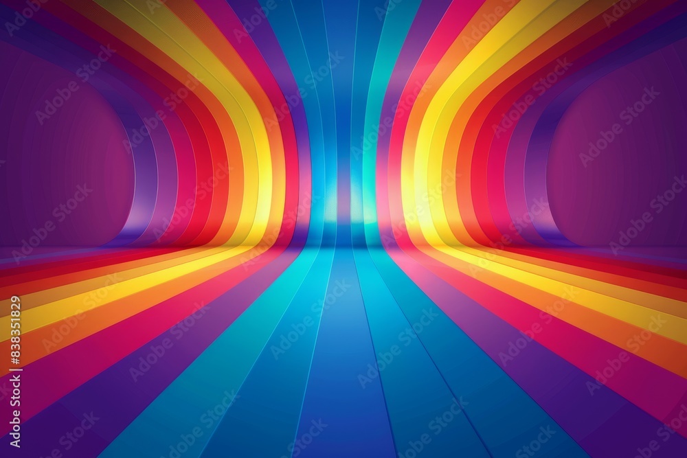 Poster geometric rainbow pattern with a glowing center symbolizing harmony and diversity in a vibrant and d