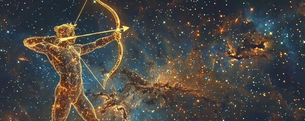 Sagittarius the archer centaur constellation in cosmic space with starry background