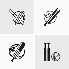 Trendy Cricket Bat and Ball Icon, Modern Logo Design