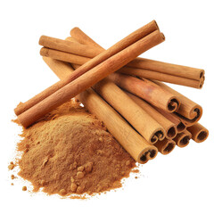 Cinnamon sticks and powder isolated on transparent background