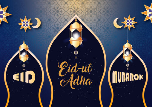 Islamic background design for eid-ul adha mobarok. islamic elegant design Ramadan kareem, simple bule and gold color pattern design, a4 paper abstract mandala footage. flural arabic traditional style.