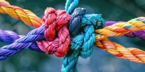 Team rope diverse strength connect partnership together teamwork unity communicate support. Strong diverse network rope team concept