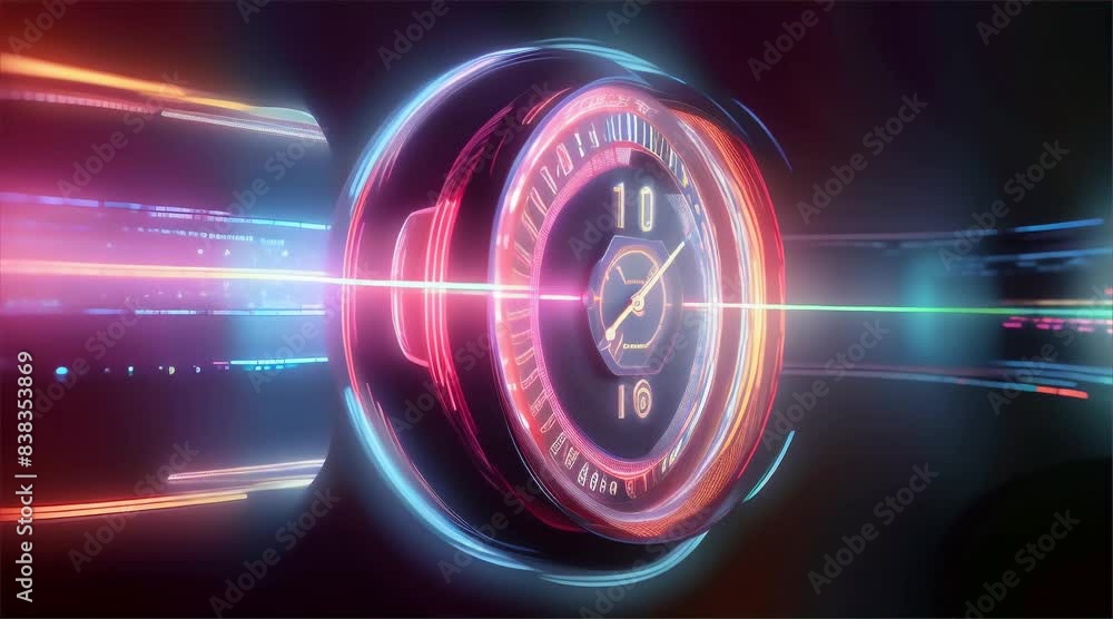 Poster close-up of a futuristic speedometer with digital display showing 95. digital illustration featuring