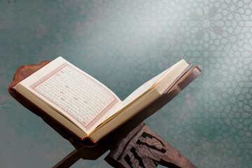 Islamic concept. The Holy Quran book on stand