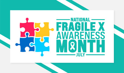 Fototapeta premium July is Fragile X Awareness Month background template. Holiday concept. use to background, banner, placard, card, and poster design template with text inscription and standard color. vector