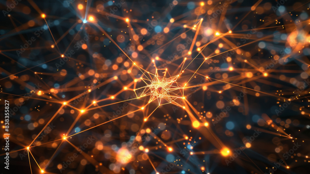 Poster an abstract representation of a network with interconnected glowing nodes and lines, illustrating co