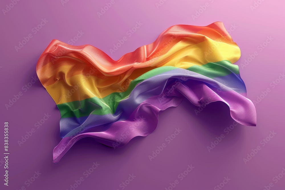Aufkleber flowing rainbow fabric with multicolored layers on soft pink background