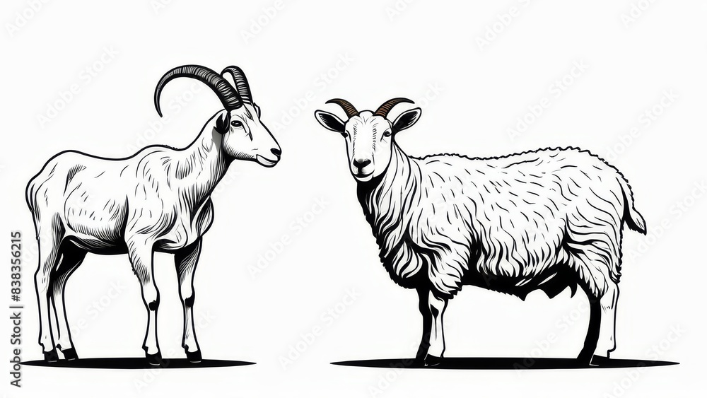 Wall mural black and white goat