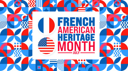 July is French American Heritage Month geometric shape pattern background template. Holiday concept. use to background, banner, placard, card, and poster design template.