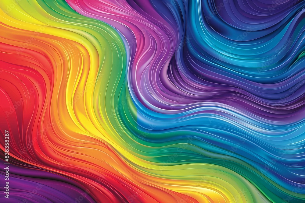 Poster abstract wavy rainbow lines with multicolored gradient on purple background