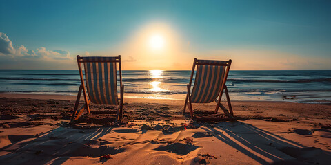 Deckchairs on Beach with Dramatic Sky
