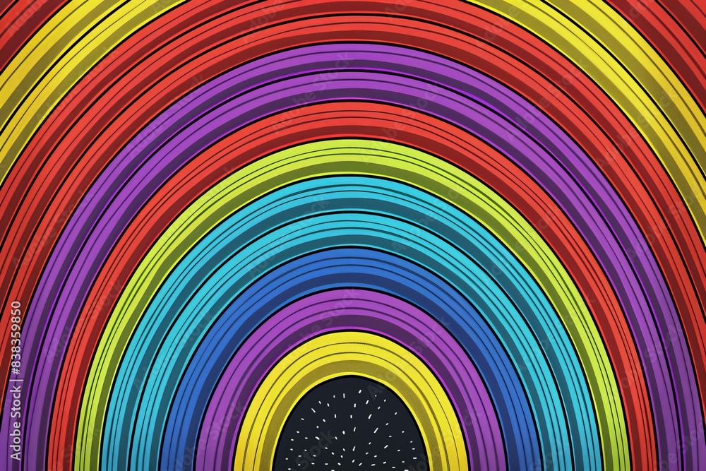 Poster circular rainbow spectrum with radiating lines in bright multicolored design
