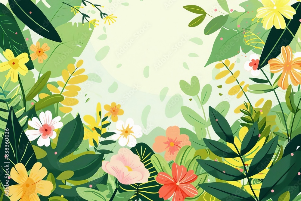 Poster floral background flat design front view botanical theme cartoon drawing analogous color scheme