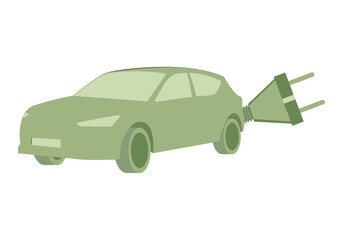 Coche eléctrico con enchufe verde y ecológico