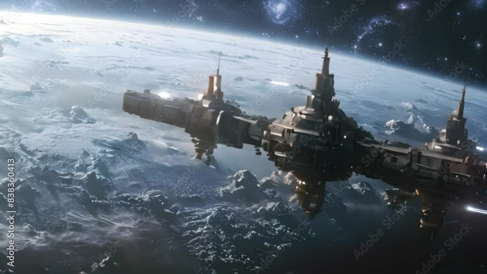 Poster a space station is positioned in the center of earth, surrounded by layers of rock and magma, a spac