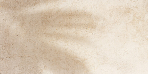 Summer banner, top view sun shadow from palm leaf on sandy colored background. Summer aesthetic...