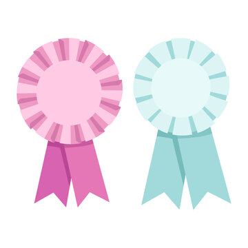 Pink and blue award rosette prize with ribbon blank
