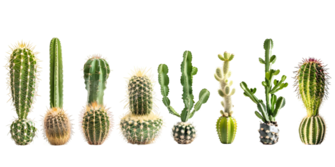 Cactus Collection Desert Plants Succulent Spines Green Varieties Isolated White Background
