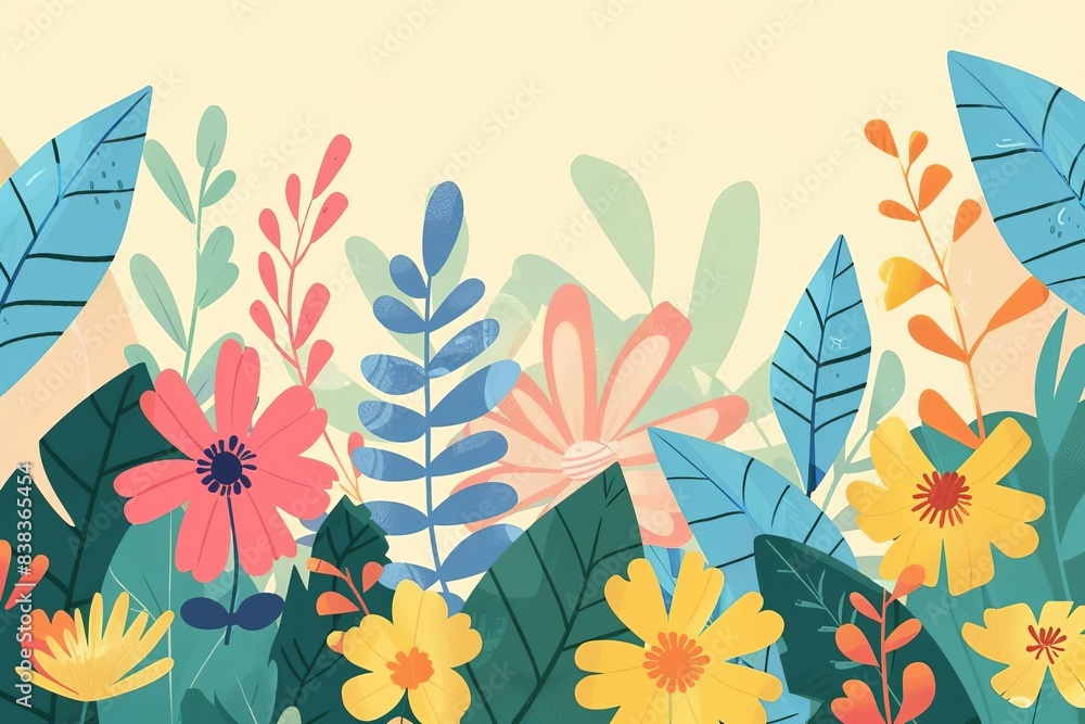 Poster floral background flat design front view botanical theme cartoon drawing analogous color scheme