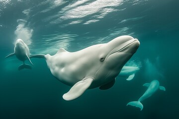 Naklejka premium AI generated illustration of a whale swimming in the ocean