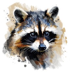The raccoon is painted with a brushstroke on a white background