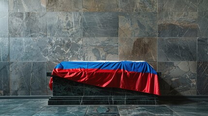 A Solemn Drape of Red, White, and Blue in a Marble Hall