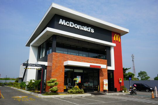 McDonald's Corporation is an American fast food chain restaurant. Franchise company sells hamburgers,  chicken, chicken sandwiches, French fries, soft drinks. Mcd. Kudus, Central Java, Indonesia.