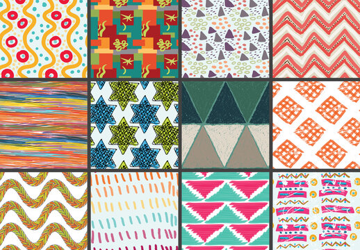 Seamless Pattern Set with Marker Brush Doodle and Strokes 
