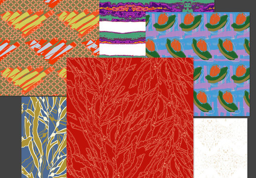 Seamless Pattern Set with Hand Drawn Floral Elements