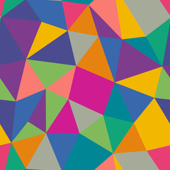 Tileable abstract background with medium-sized triangles in a repeatable pattern. Features spectral tone harmony in a seamless vector illustration.