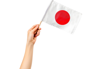 man hand hold national flag of Japan isolated on transparent background