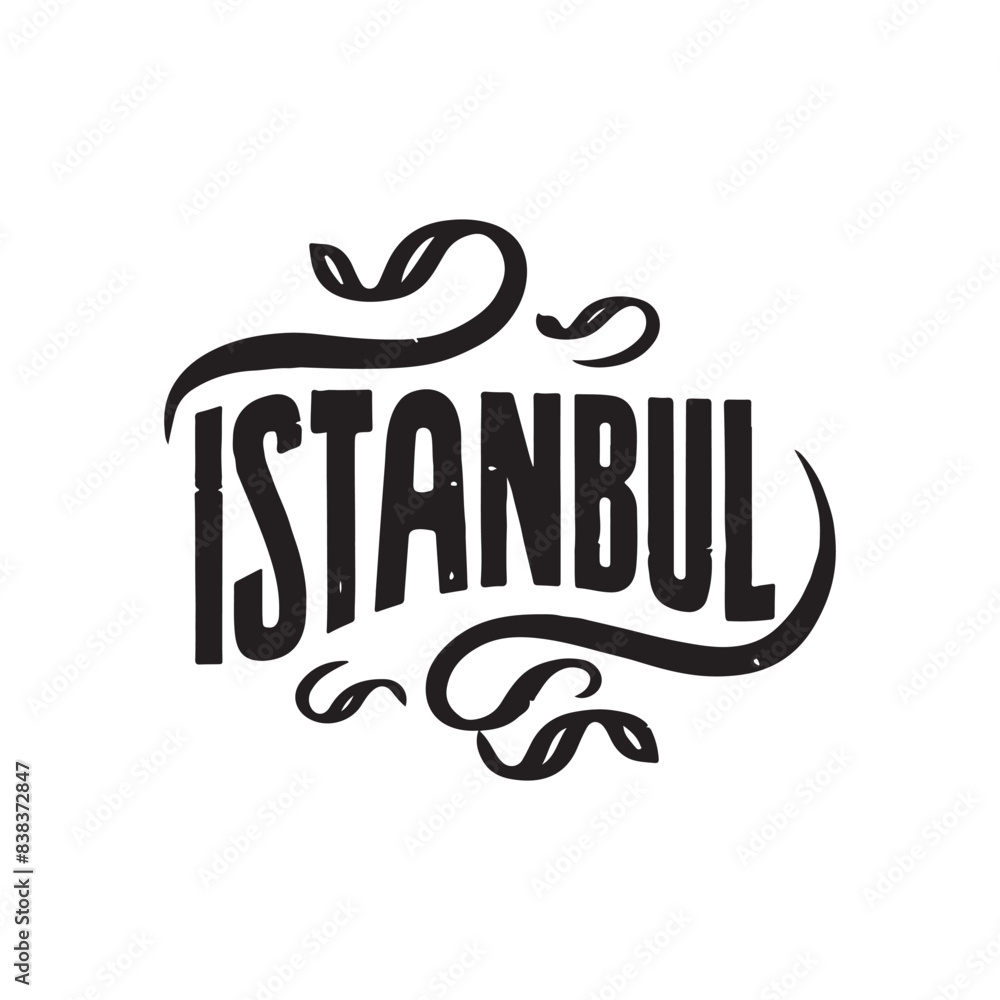 Poster the word istanbul is written in a cursive style on a white background. the font lettering text sloga