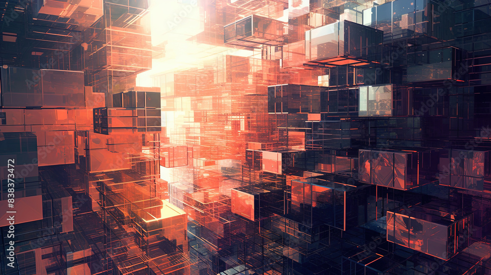 Fototapete Abstract background with structure of cubes. Colorful cubes texture for technology backdrop
