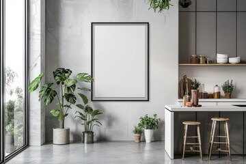 Poster mockup in scandinavian kitchen interior created with generative ai
