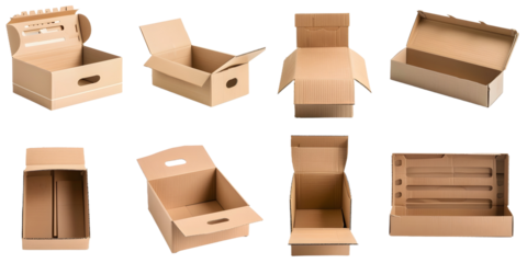 Cardboard Boxes Packaging Opened and Closed isolated on transparent background