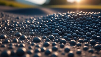 Fototapeta premium wet, textured surface covered with small round beads, reflecting light. intricate pattern and reflective qualities create a visually interesting and dynamic image, ideal for wallpaper or backdrop