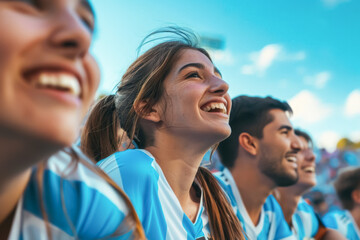 Argentine football soccer fans in a stadium supporting the national team, Albiceleste, Gauchos
