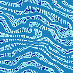 Summer blue dyed wave water pattern with broken linear stripe effect. Fresh blue underwater texture background for modern seamless nautical maritime organic style. 