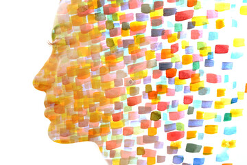 An abstract colorful paintography profile portrait silhouette of a woman